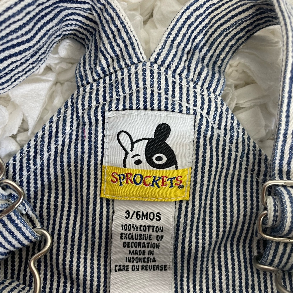 Sprockets Baby Jean Bibs Dress Striped Butterfly 3 6 Months Vintage - Picture 4 of 7